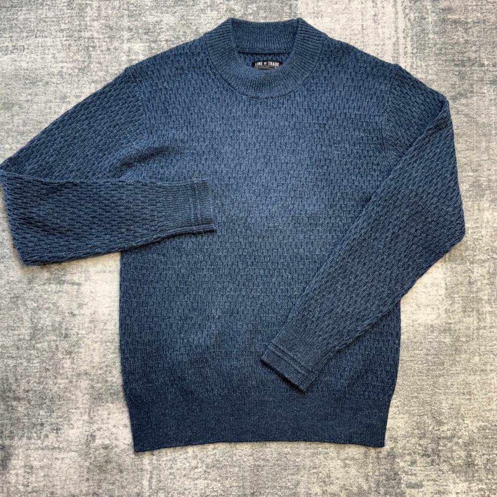Line of Trade Sweater Mens Medium Blue Textured Knit Wool Blend Bespoke Post